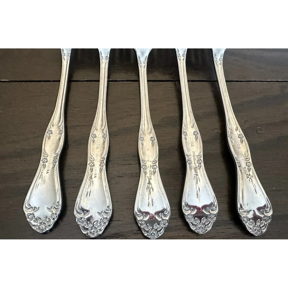 Oneida Floral Stainless Steel Salad Fork Lot Of 5